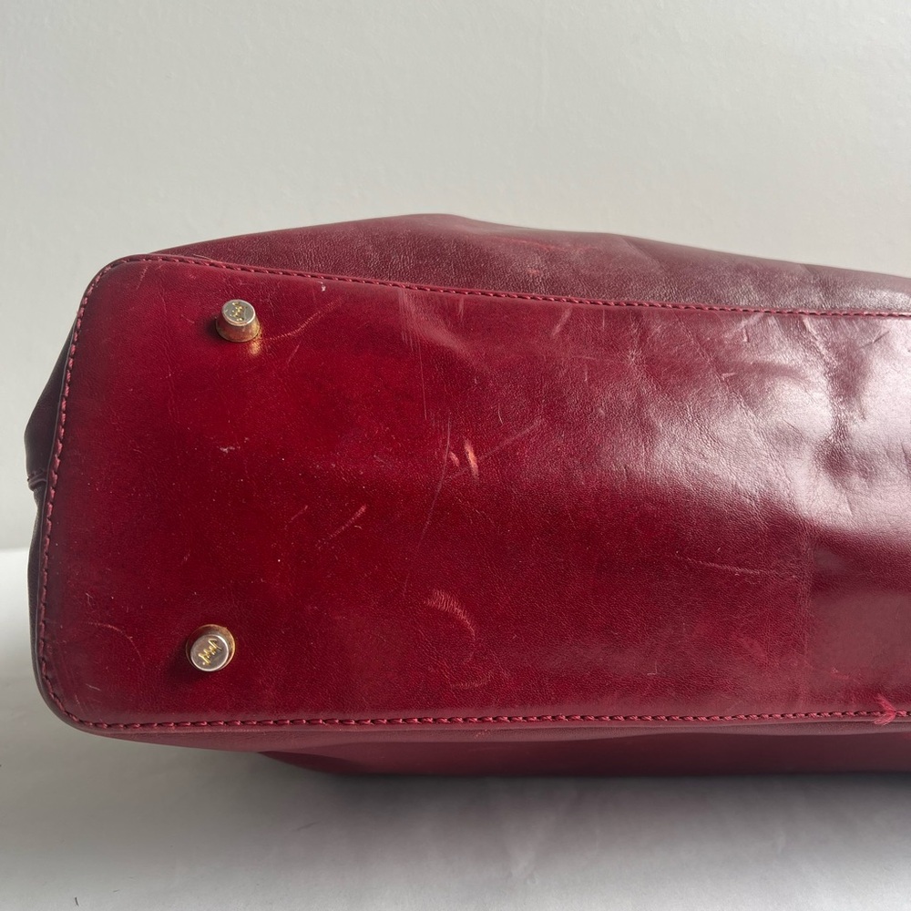 Vintage 90s Y2K Oxblood Leather Tote‎ Bag Structured Patina Minimalist Work Bag - Picture 7 of 14